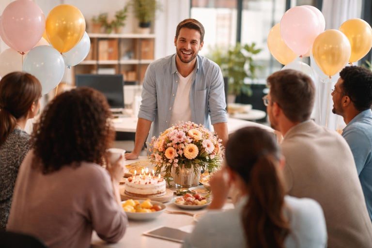 collegues-table-bureau-balloons-fleurs