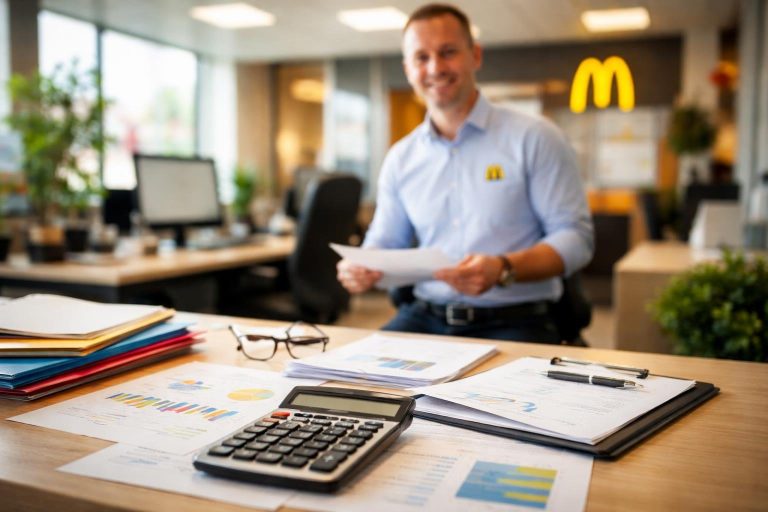 directeur-mcdonalds-bureau-documents-calculatrice